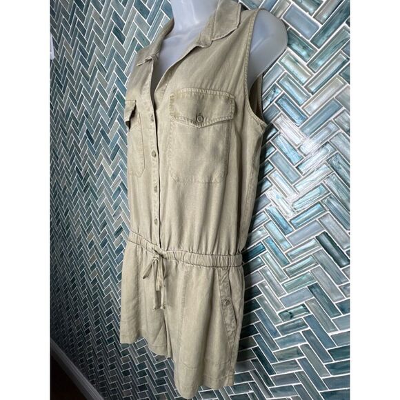 WOMENS BELLA DAHL LIGHT OLINE GREEN SLEEVELESS COLLARED UTILITY ROMPER TENCEL M - Picture 4 of 12